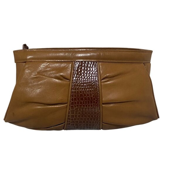 Vintage Yuki Torii Leather and Croc Clutch in Carmel Brown - Picture 1 of 7
